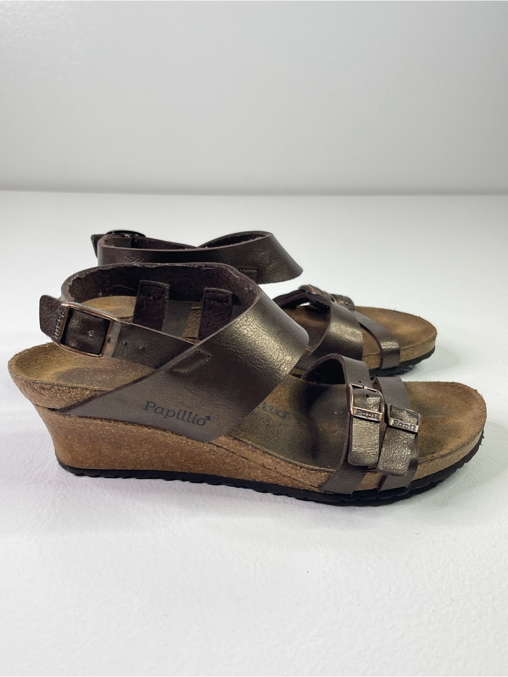 Birkenstock Papillio Lana Metallic Bronze Wedge Sandals Size 39